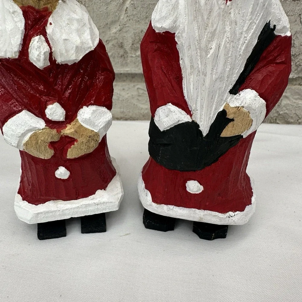 Vintage Hand-Carved Wooden Santa Claus Mrs Claus Figurine 7